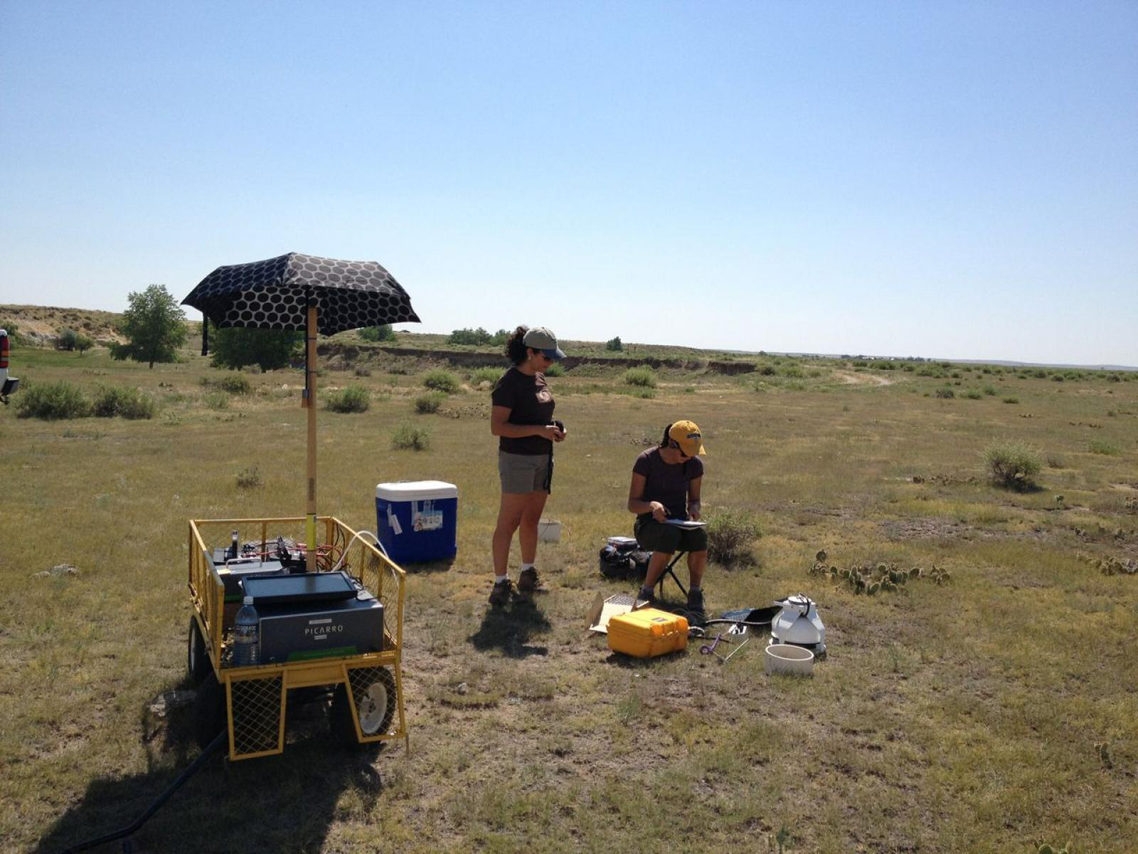 图17 科罗拉多州立大学Francesca Cotrufo教授利用G2131-i碳同位素分析仪进行在线土壤通量测定。